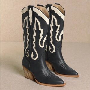 Miracle Miles Black Cream Faux Leather Western Boots